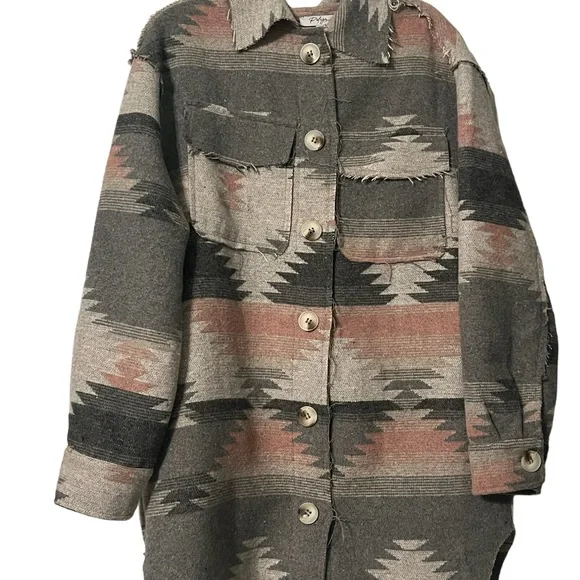 Grey and Pink Aztec Button Up Jacket Women’s - Picture 7 of 10